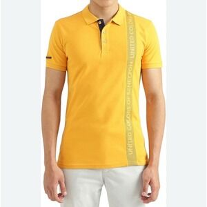 United Colors of Benetton Mens Polo Shirt Spell Out Logo Size Large Yellow AA8-6